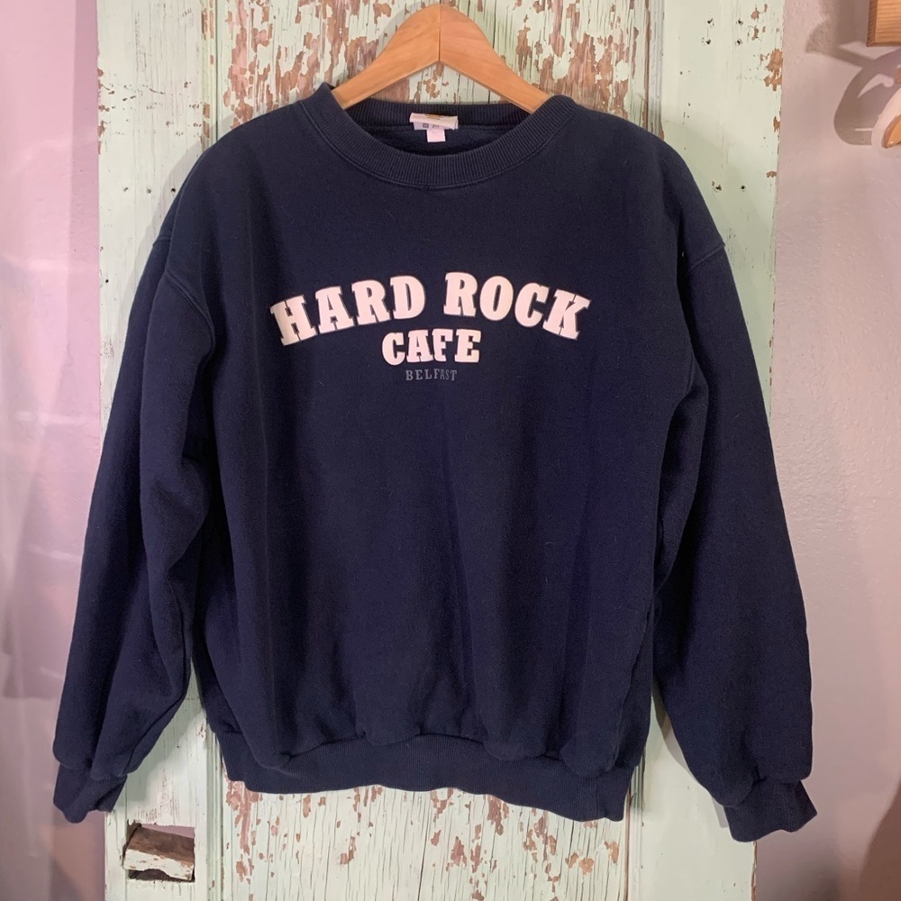 Women’s Hard Rock Cafe navy blue crewneck sweater size M Preloved good condition